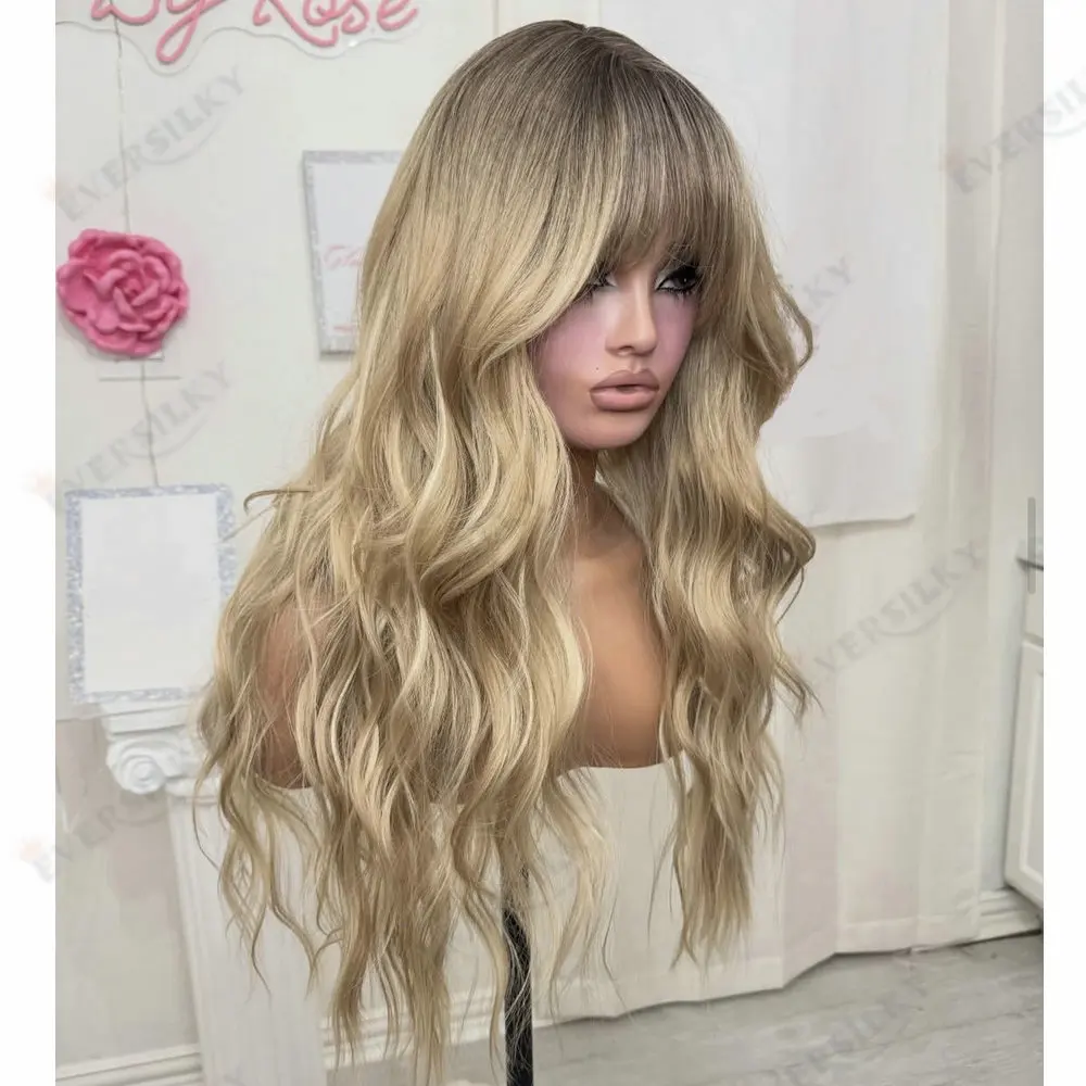 

Dark Root Ombre Blonde Full Lace Front Wig Remy European Hair 13x6 Transparent Lace Front Wig for Women with Bangs Human Hair