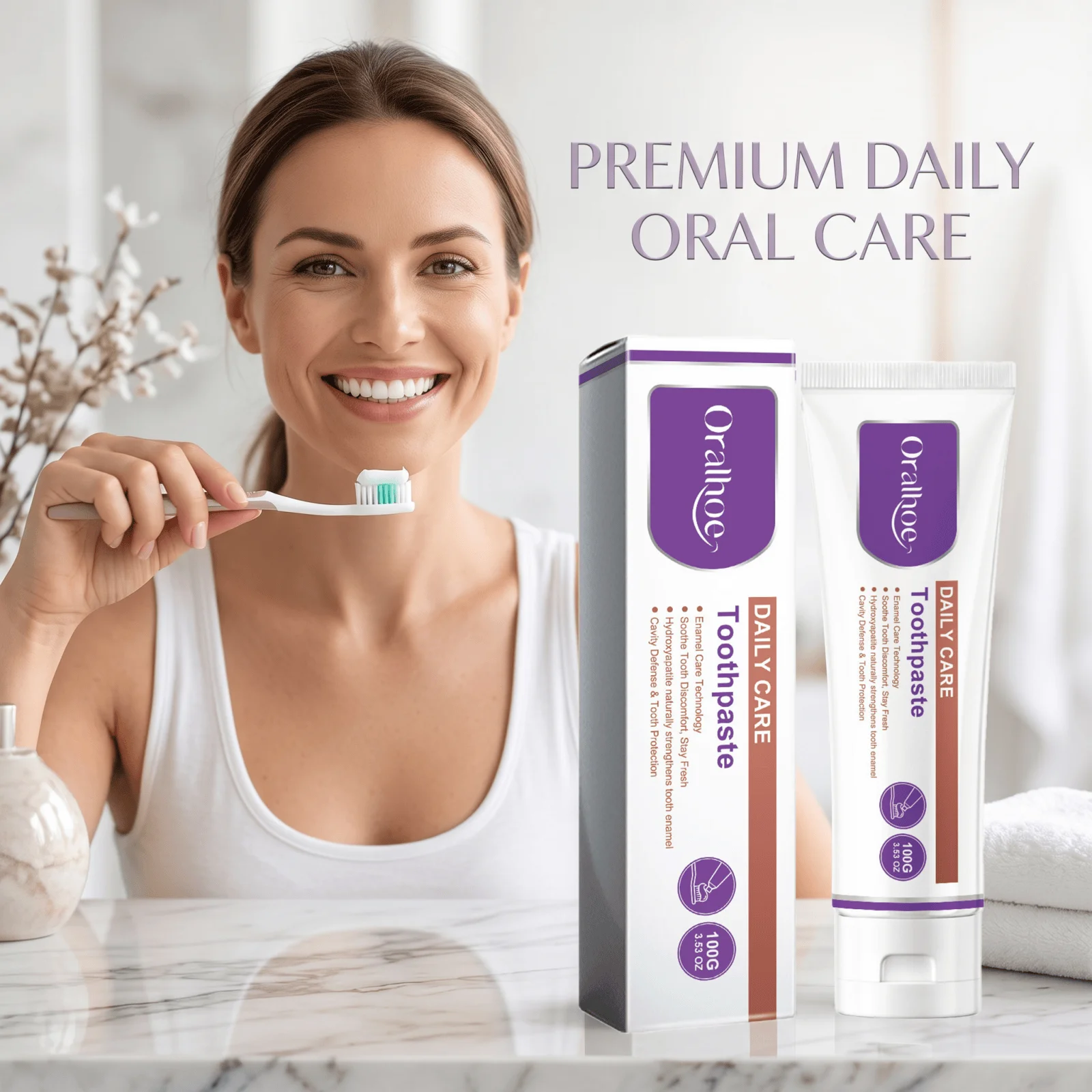 Oralhoe Daily Care Toothpaste Hydroxyapatite Strengthens Enamel Soothing Relief Freshing Breath Cavity Protection Oral Hygiene
