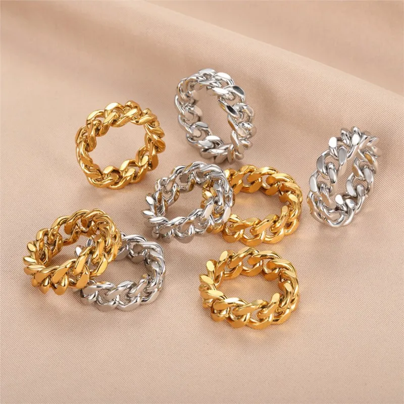 ANENJERY 316L Stainless Steel Chain Ring for Women Trendy Hip Poo Party Jewelry Accessory WHolesale