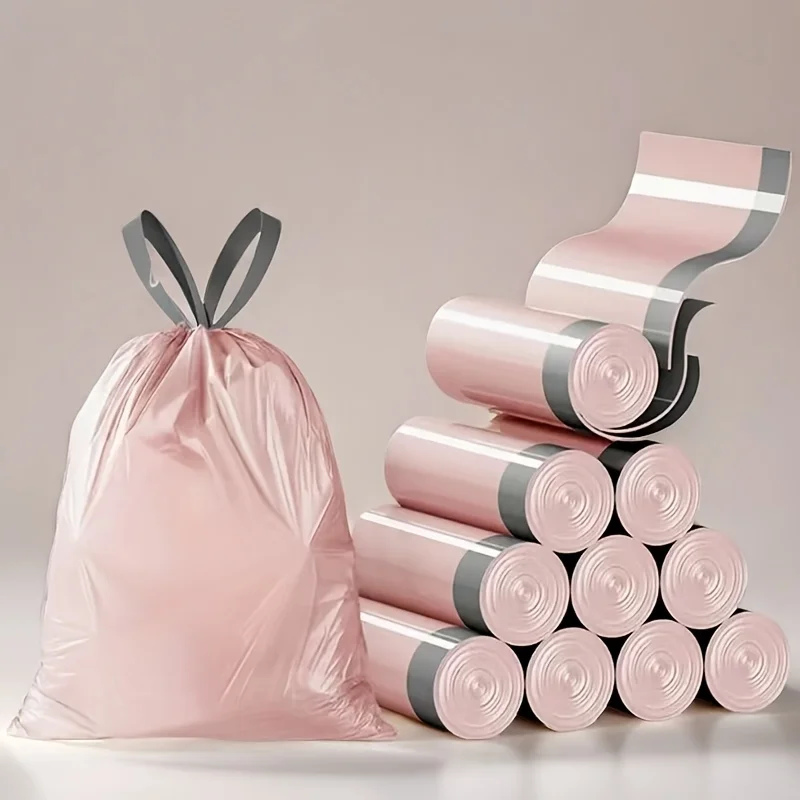 200 PCS 45*50 CM Creamy Pink Trash Bags With Drawstring, Trash Bags For Bathroom Kitchen Bedroom Office Durable Thick Trash Bag, INS Style Trash Bag
