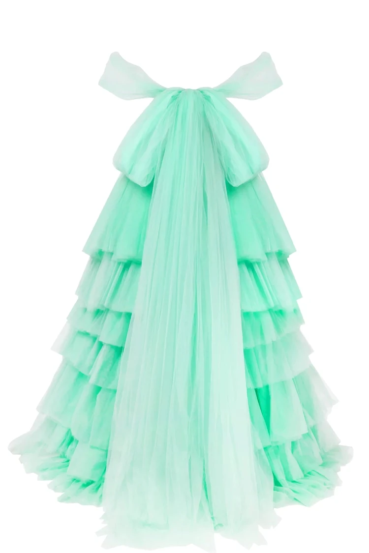 Imagem -04 - Dreamlike-vestido Maxi de Frill Verde Menta Feminino Linha a Tutu de Camadas Longas Vestidos de Noiva de Tule com Laço Faça Você Mesmo Festa