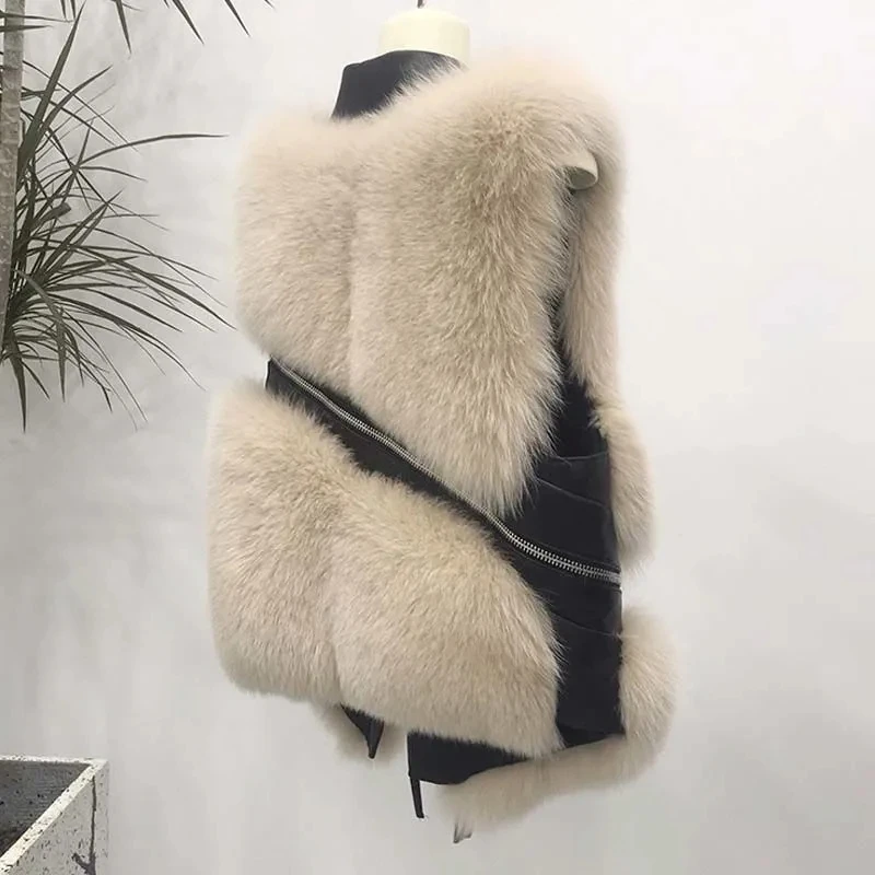 Women Autumn Winter Fake Fur Vest Short Coat 2025 New Slim Waistcoat Splicing Imitation Fox Fur Vest Women Fur Grass Coat Vests