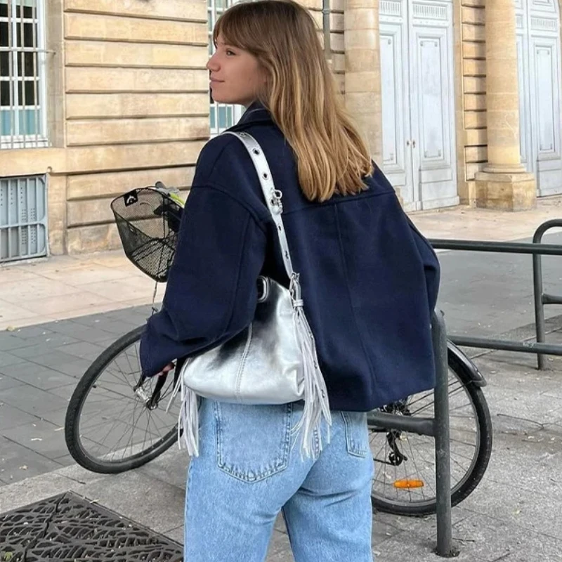 Veste Courte à Double Boutonnage pour Femme, Décontractée, Col Rabattu, Chic, Saison Demi, Automne Hiver