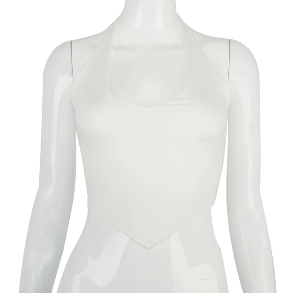 Ärmelloses Weste-Tanktop mit rückenfreiem Träger für Damen, einfarbig, Baumwollmischung, Stoff, lässiger Stil, kragenloser Ausschnitt