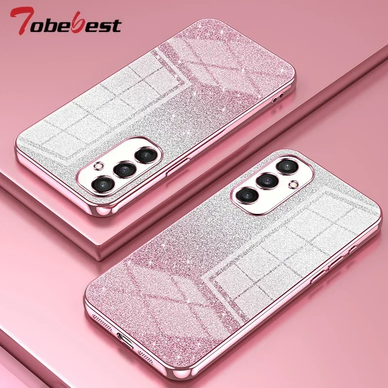 Gradient Glitter Plating Silicone Case For Samsung Galaxy S25 S24 S23 S21S22 Fe Plus Ultra 5G Coque Soft  Back Cover