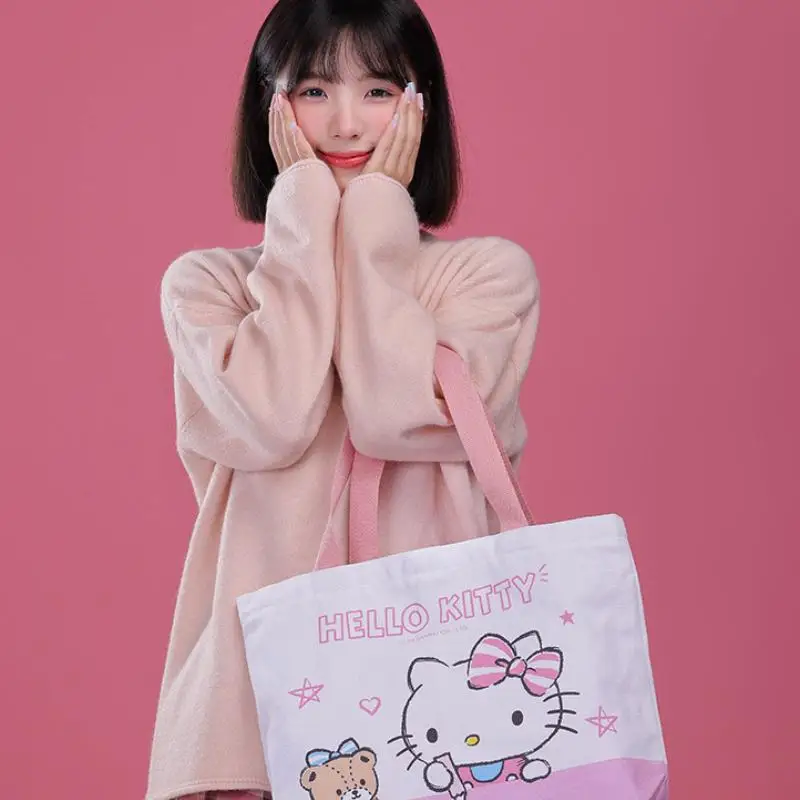 

Sanrio Kawaii Girls Cartoon Canvas Shoulder Bag Hello Kitty Cinnamoroll Student Tutoring Bag My Melody Anime New Style Fashion