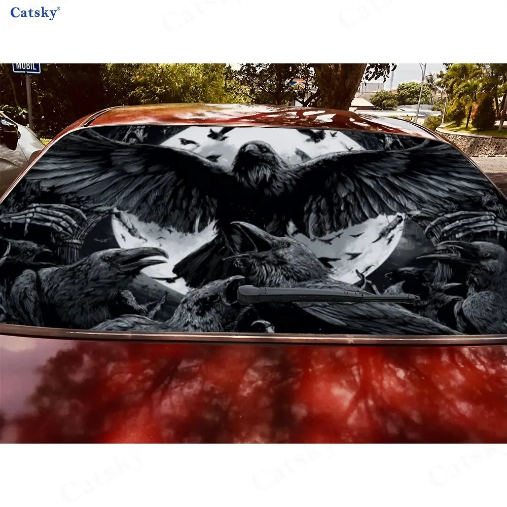 تغذية غراب القمر على الجثث مادة PVC ملصق نافذة السيارة الخلفي المقاوم للماء ذاتي اللصق، سهل اللصق دون السقوط، وات #5