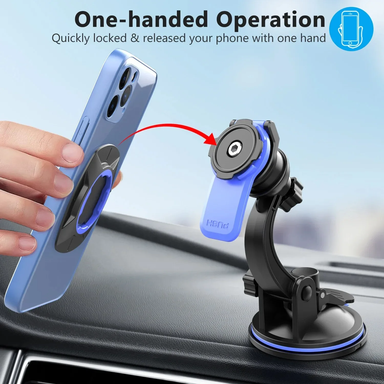 360° Car Phone Holder Mount Stand Sucker Quad Suction Cup Air Vent Smart Anti-Shock 4Lock for Car Handlebar Holder Bracket