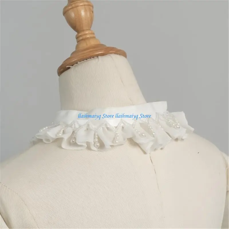 573B Stylish Detachable White Pearls Collar Durability Fashionable Pearls Embellished False Collar For Blouses And Dresses