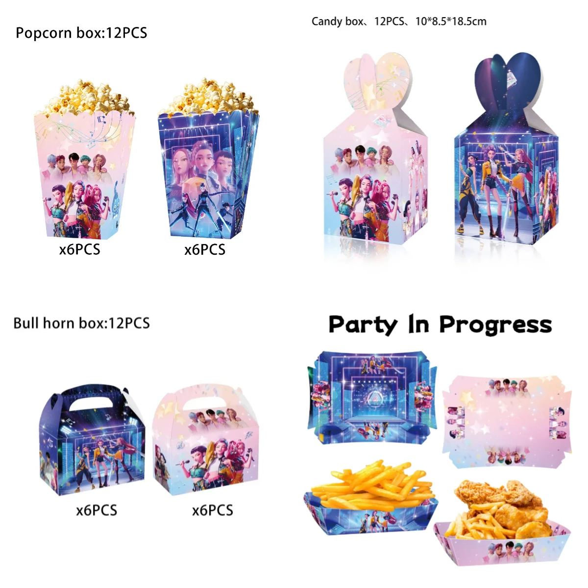 KPop شيطان الصيادين موضوع لوازم الحفلات صناديق القلي الفرنسية صندوق تغليف المواد الغذائية لحفلة عيد ميلاد الحلوى وجبات خفيفة الفشار صندوق صينية S