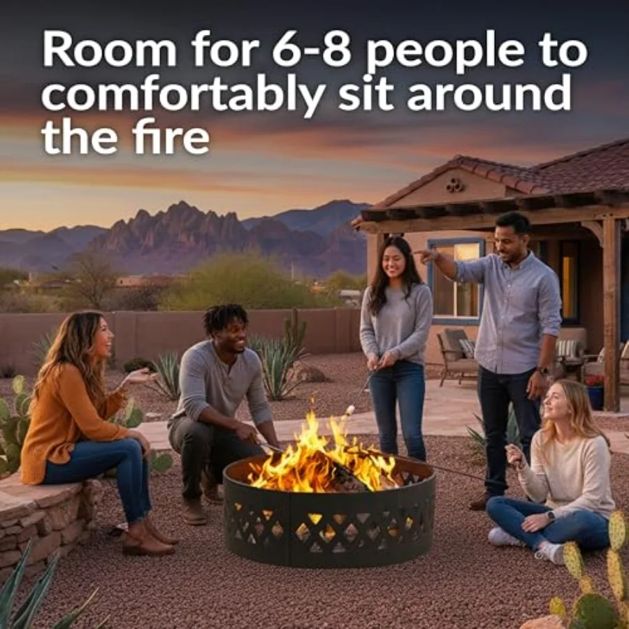 Outdoor steel fire pit ring for backyard use, black crossweave texture, 36-inch diameter, rust-resistant and heat-dissipating d