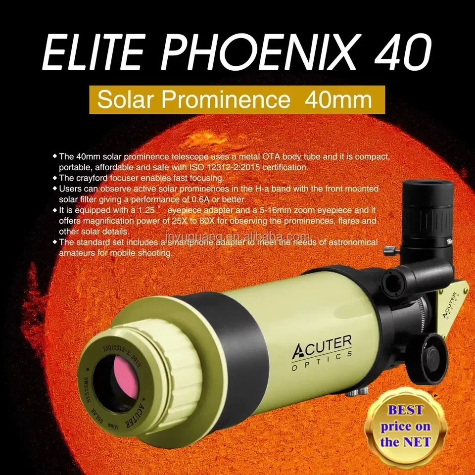 Acuter Elite Phoenix 40 40MM F/10 H-alpha SOLAR TELESCOPE Prominence Observation 80mm