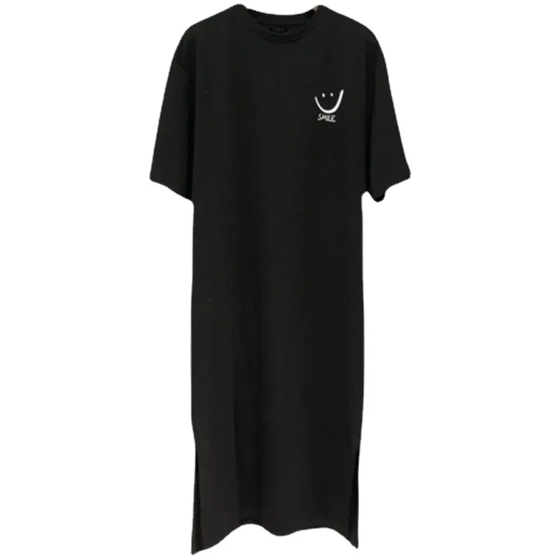 فستان نسائي بطول الركبة ، بأكمام قصيرة ، مطبوع ، تي شيرت منقسم ، فضفاض ، متوسط الطول ، الصيف ، جديد ، أو #5