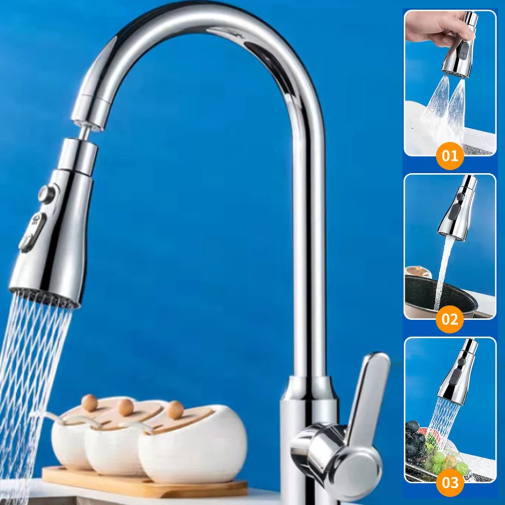 Kitchen Bathroom Tap Faucet 360 Degree Swivel Sink Aerator 3 Modes Water Saving Nozzle Adapter Anti-splash Rotating Water Tap