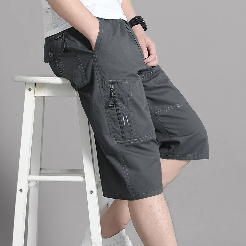 

UNITIM Summer Men Calf-length Pant Thin Loose Straight Male Cargo Shorts Elastic Waist Pocket Outdoor Beach Man Casual Shorts