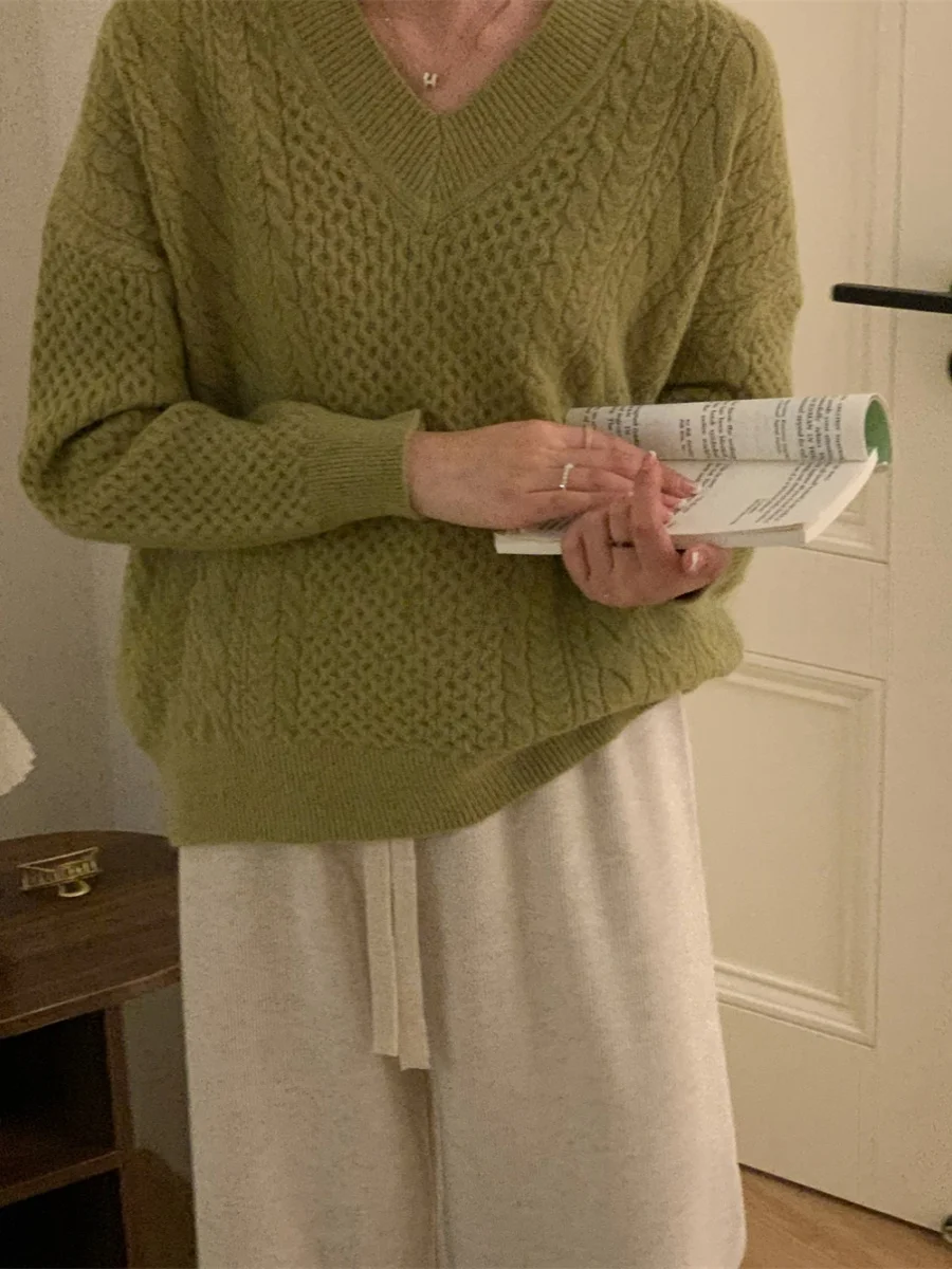 

Трикотаж V-Ne со смешанной текстурой, однотонный универсальный свитер с пуговицами, обычный свеч, длинный свеч, осенний сезон, моя