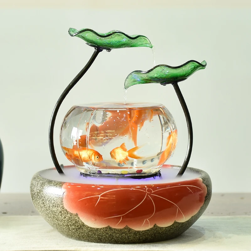 Water ornaments home small living room fish tank TV cabinet ceramic fountain desktop humidifier