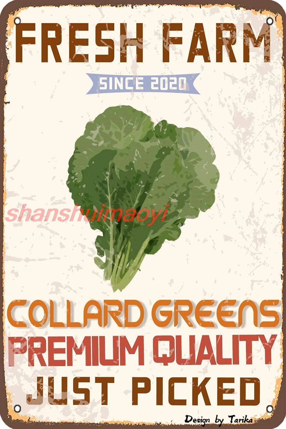 BIGYAK Fresh Farm Since 2020 Collard Greens Premium Quality Just Picked Iron 20X30 cm Retro Look Decoration Art Sign for Ho HAI