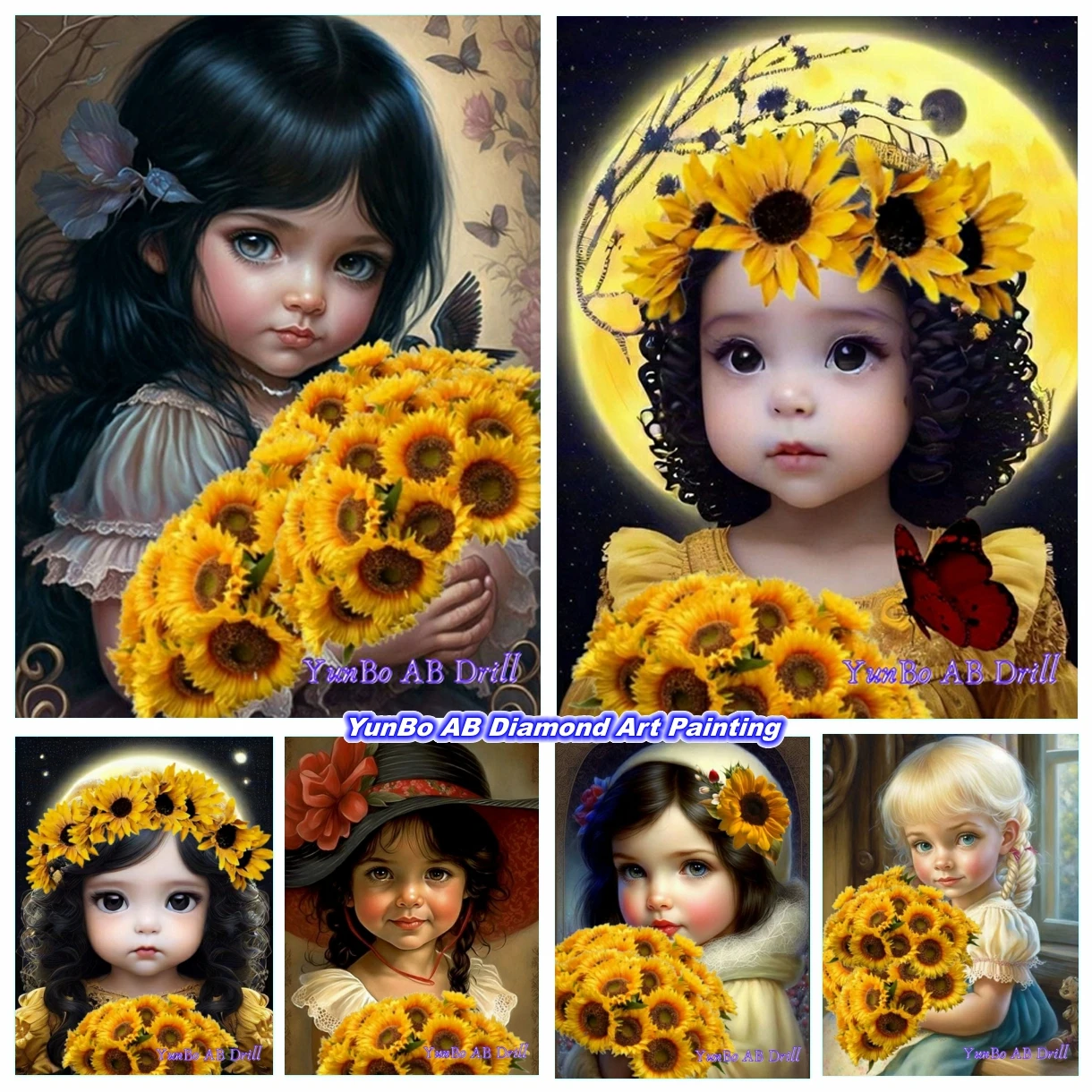 

Sunflower Cartoon Girl DIY AB Drill Diamond Painting Rhinestone Cross Stitch Cute Baby Flower Picture Wall Craft Home Decor Gift