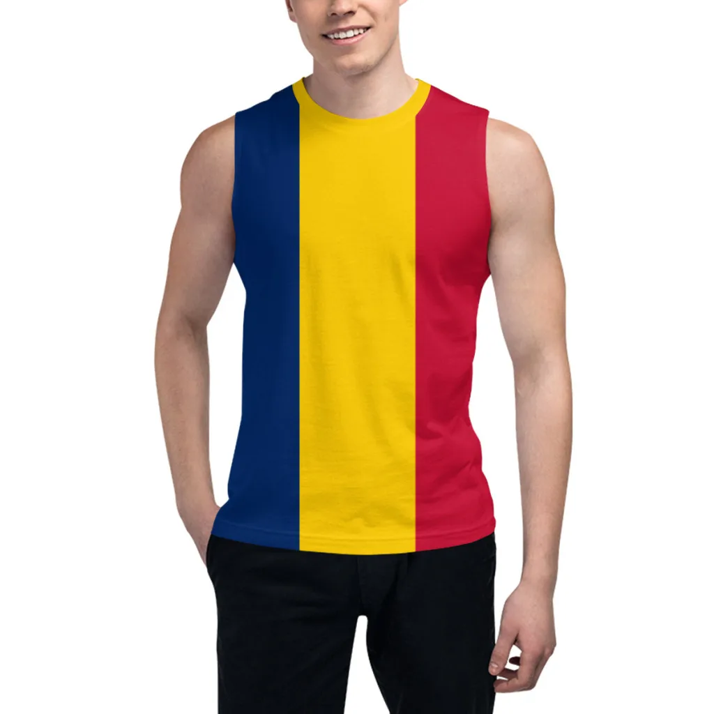 

Футболка без рукавов с флагом Чад 3D Мужская футболка для мальчиков Тренажерные залы Майки для фитнеса Бегуны Баскетбольный тренировочный жилет