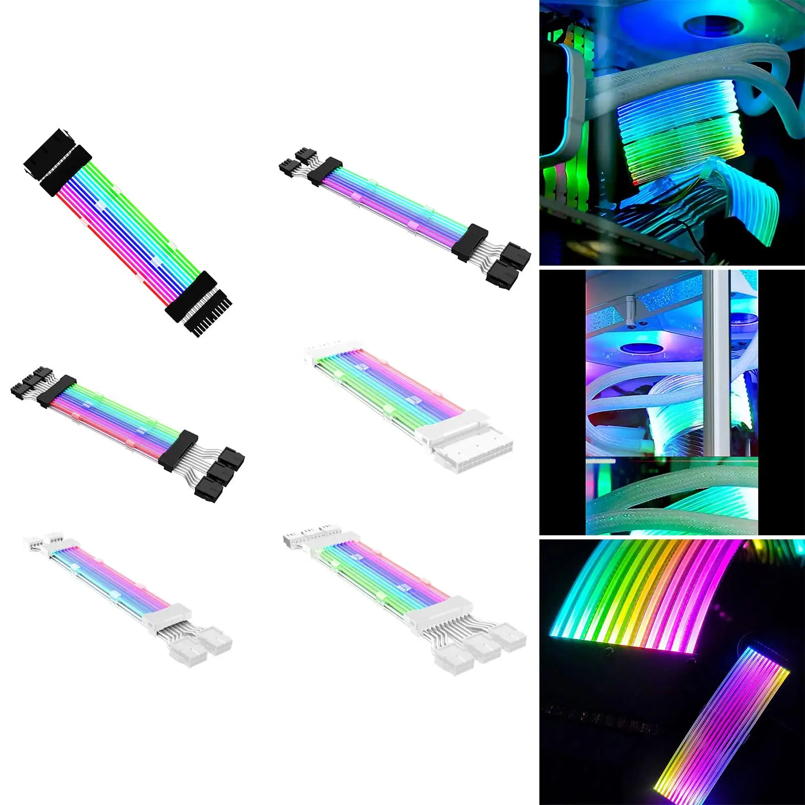 PCIe Cable PSU PC Cables Sleeved Cables Addressable Neon Color Line Extension RGB Cable PSU Connector Adapter for PC Case