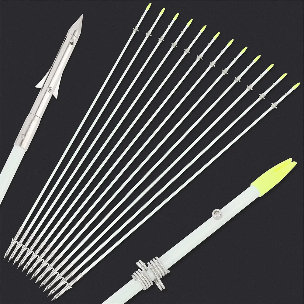 37 inci Anak Panah Bowfishing Fiberglass Solid Diameter Luar 8mm untuk Berburu dan Memancing dengan Busur, 12 buah Anak Panah Fiberglass untuk Memancing dengan Busur
