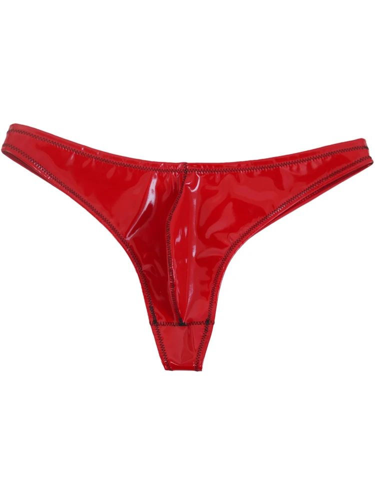 

S-XXL Wet Look PVC Convex Pouch Mens Briefs Shiny PU Leather Jockstrap Tights Sexy Underwear Thong G Strings Trunks Slips Tangas