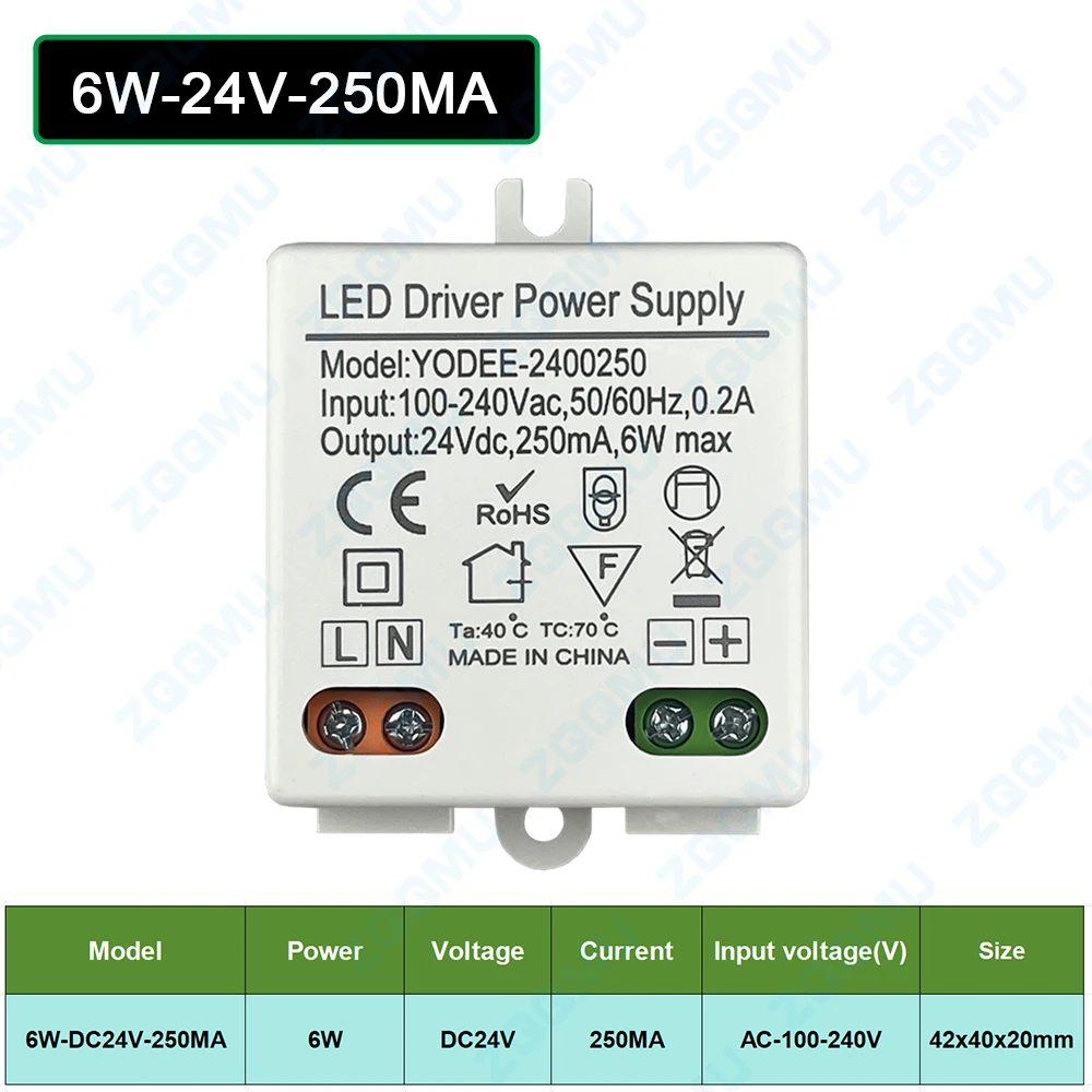 250MA 500MA 600MA 830MA 12V 24V 6W 7.2W 10W 12W 110V-220V Lighting Transformer High Quality Safety Driver For LED Light Strips