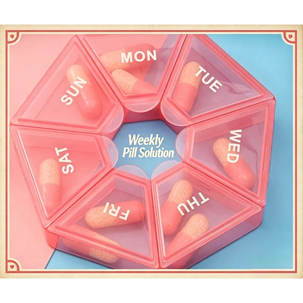 Portable 7 Day Weekly Pill Organizer, Pink Travel Pill Box, Compact Daily Medicine Container for Vitamins, Capsules & Supplements, 1 Pack
