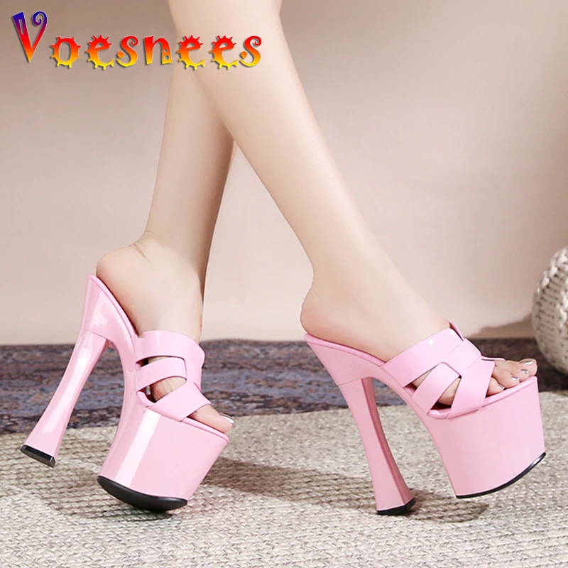 17.5CM Super High Heels Pumps Sexy Model Thick Platform Sandals Europe And America Party Fashion Slippers New Summer Women Shoes