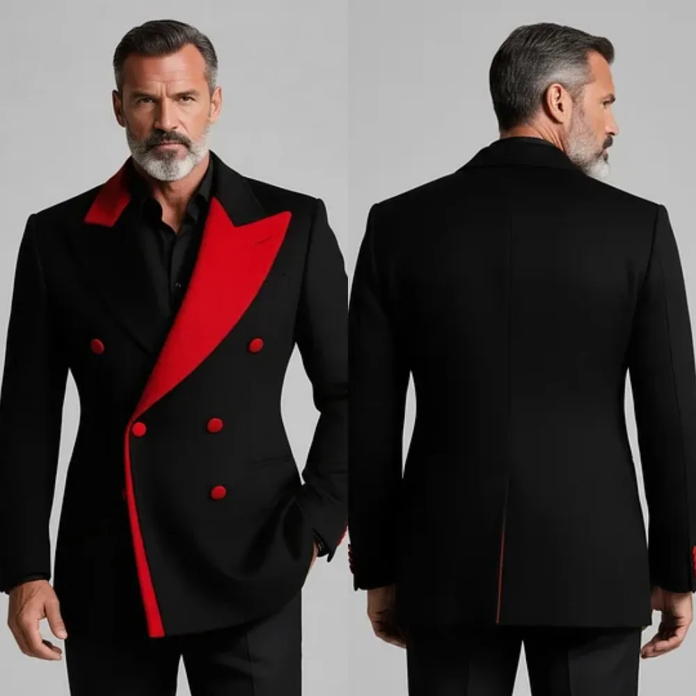 ชุดสูทแต่งงานแฟชั่นสำหรับเจ้าบ่าว ปกแหลม กระดุมสองแถว ทักซิโด้ 2 ชิ้น เสื้อแจ็คเก็ต กางเกง สำหรับงานธุรกิจ งานเลี้ยง งานพรอม รับตัดตามสั่ง