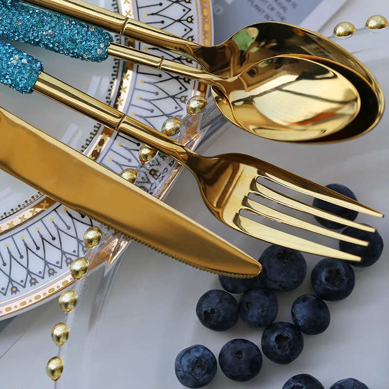 Rhinestone Gold Cutlery 6