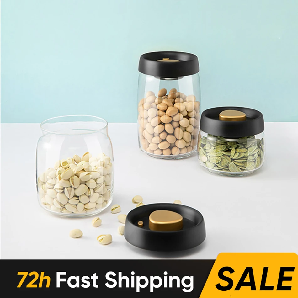 

Vacuum Snack Container with Seasoning Box Set, Food Container, Tight Glass Jar, Coffee Bean Container, Home Accessories