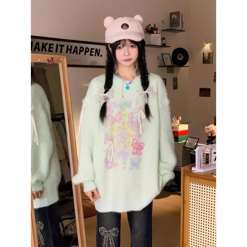 

Japanese Imitation Mink Fur Design Sweater for Women in Autumn and Winter New Loose Casual Top