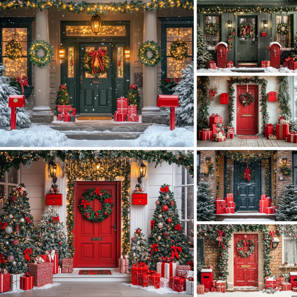 Winter Kerst Fotografie Achtergronden Prachtige Deur Kerstboom Vakantie Party Volwassenen Kinderen Foto Achtergronden Studio