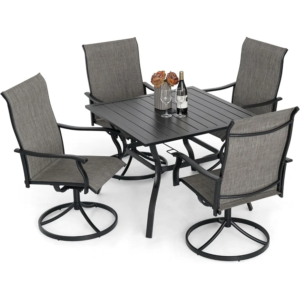 

5 Piece Outdoor Patio Dining Set, 4 Swivel Rocking Patio Chairs & Rectangle Dining Table Outdoor Furniture for Backyard Bistro G