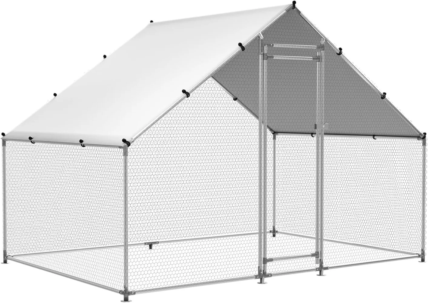 قلم دجاج معدني كبير مع غطاء مقاوم للماء وغطاء مضاد للأشعة فوق البنفسجية على قفص الدواجن يعمل على تشغيل الفناء مع غطاء