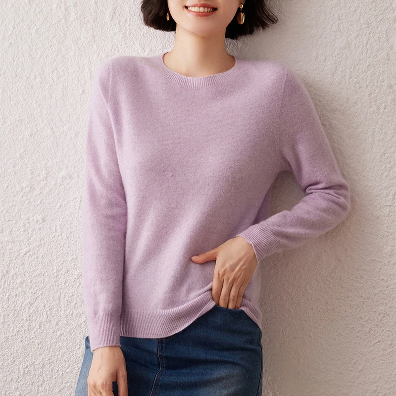 

Round Neck 100% Cashmere Sweater First-Line Ready-to-Wear Women's Sweater Autumn Thin Knitted Base Shirt Wool Pullover
