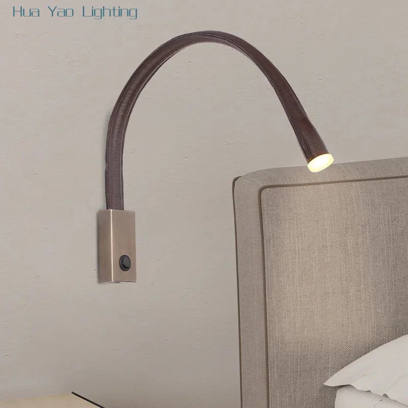 Contemporary Style Leather Wall Lamp Design For Headboard Hotel Room Model Room LED Reading Light Modern Minimalist Lighting