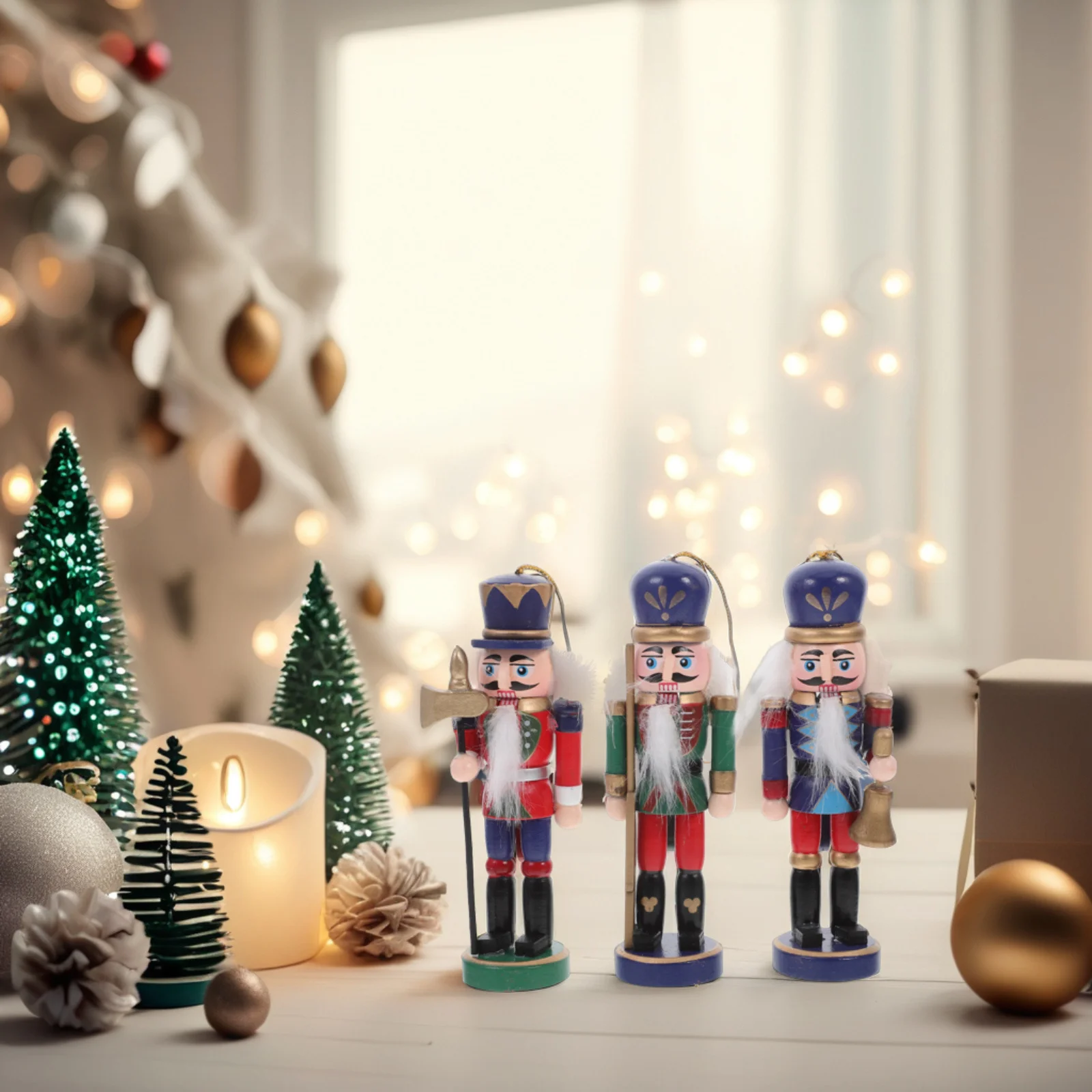 

6pcs Wood Nutcracker Ornaments Small Hanging Decor For Christmas Gifts Festival Home Office Car Craft Puppet Figures