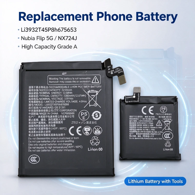 Li3932T45P8h675653 Phone Battery for Nubia Flip 5G NX724J, Grade A High Capacity Replacement Battery with Tools