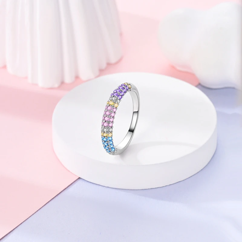 New Ring 925 Sterling Silver Colorful Summer Rings For Women Girls Birthday Anniversary Jewelry Gifts
