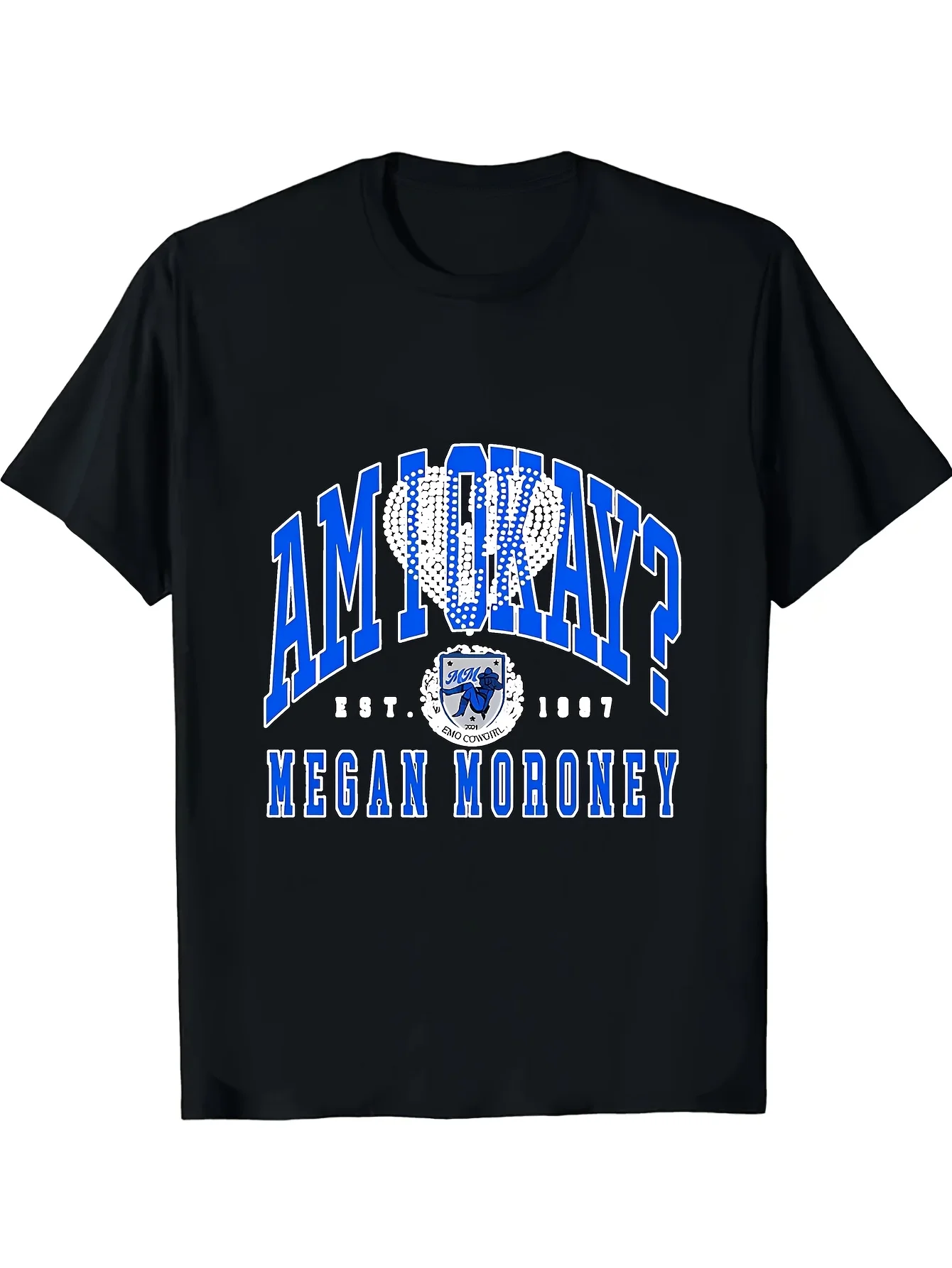 تي شيرت نسائي برسومات Megan Moroney "Are You Okay Tour" - قميص كاجوال أسود بأكمام قصيرة ورقبة دائرية مع جيتار