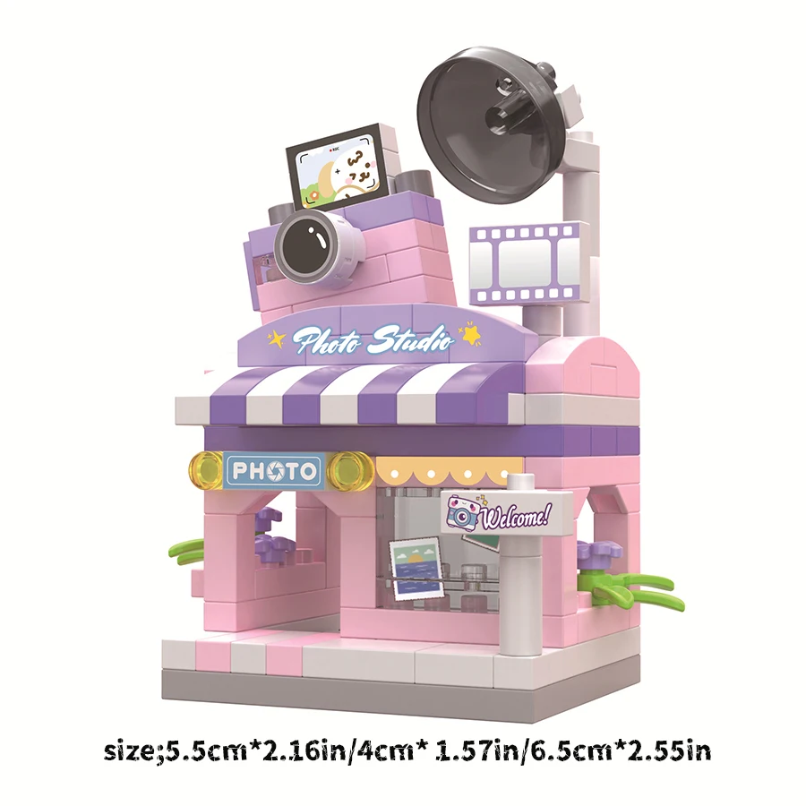 Blocos de construção cidade vista cena cafeteria loja varejo arquiteturas modelo montagem brinquedo presente natal para crianças adulto