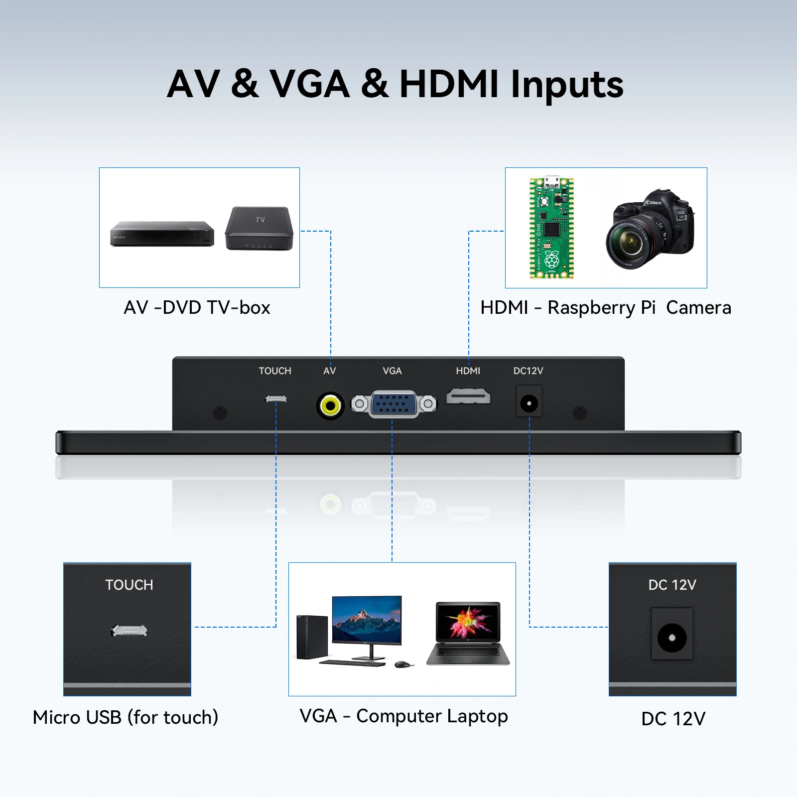 Miktver 데스크탑 터치스크린 모니터, HDMI, VGA, AV 비디오 입력, 풀 HD, 1280x800, 휴대용 IPS 디스플레이, CCTV, DVD, PC 노트북용, 10 인치