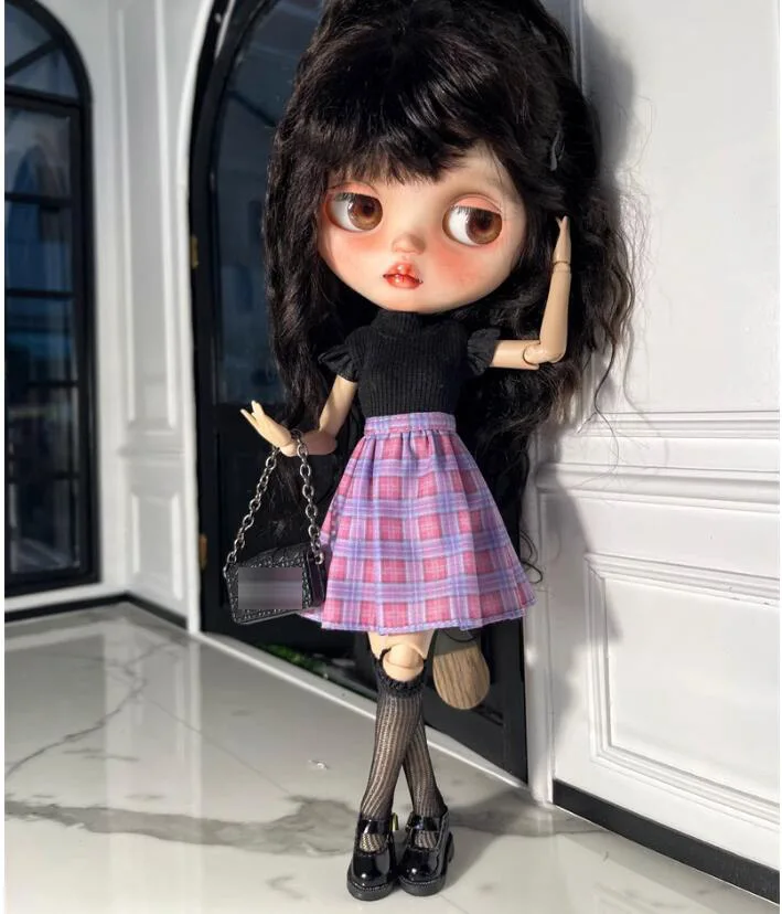 2024 Casual Style Blythe clothes blythe doll outfit T-shirt plaid skirt 1/6 30cm BJD girl (Fit for Pullip,Ob22/24/26, Licca)