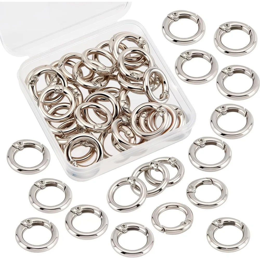 

32Pcs Spring O Rings Silver Round Carabiner Clip Split Zinc Alloy Snap Hooks Metal Clamp Clasp Keyrings Buckle Trigger for Bag