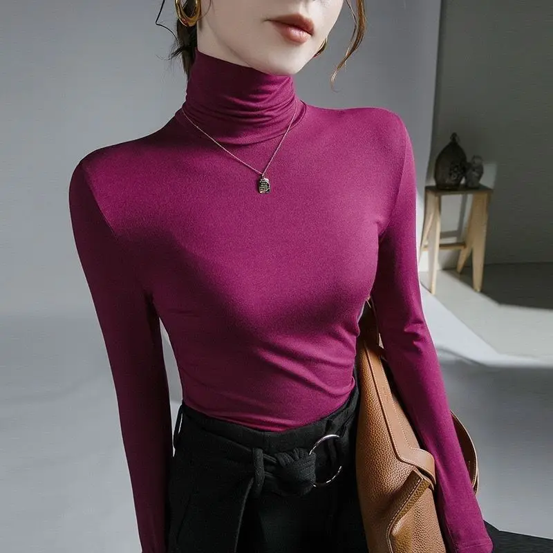 Green Purple Women\'s T Shirts 2024 Female Tops Turtleneck Tshirts Clothes Plain Red Designer Goth Y2k Japanese Streetwear O Tees