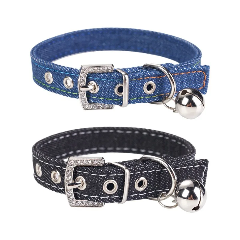 

Pet Collar, Adjustable, Simple Leather Denim Neck with A Bell, Suitable for Small and Medium-sized Dogs and Cats