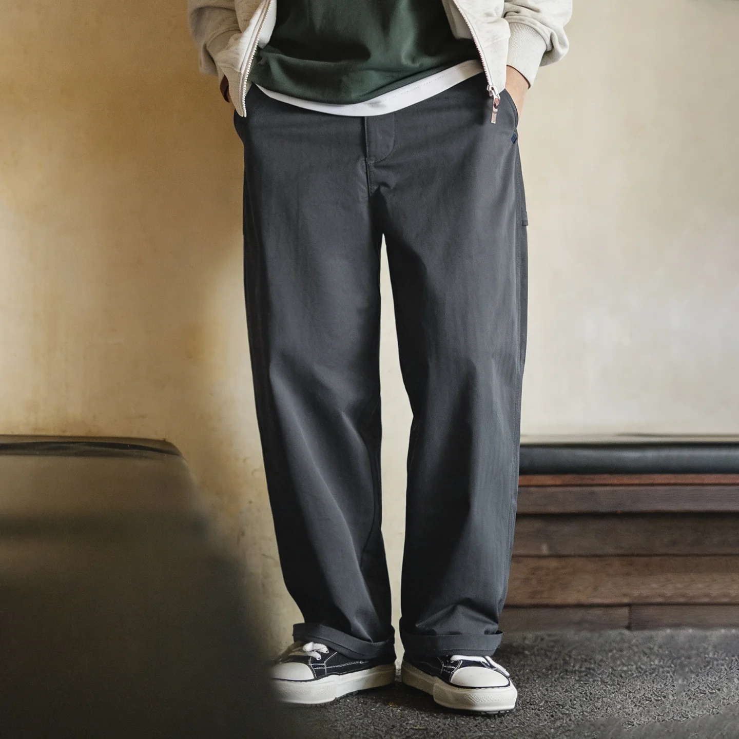 

Мужские повседневные брюки Maden с эластичным поясом на молнии, свободного кроя, прямые, рабочие, в елочку, весенние, темно-серые